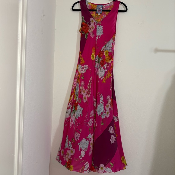 Johnny Was Golden Bouquet Vibrant Pink Floral Bias Maxi Dress Size Small - Picture 2 of 16